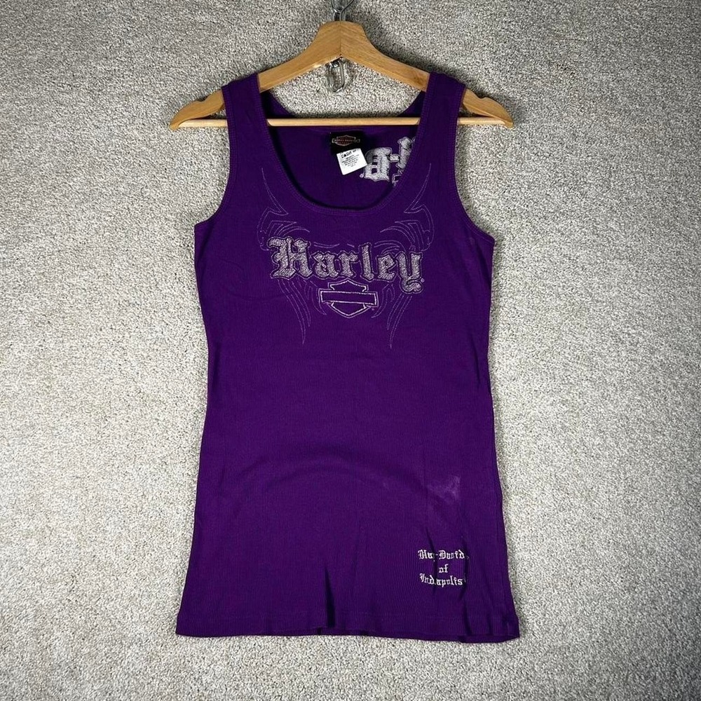 Y2K women's Harley Davidson purple and silver ribbed babydoll fit tank top M